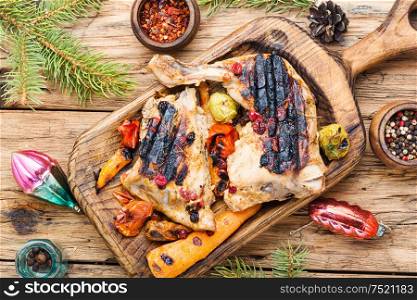 Christmas food grilled chicken legs.Roasted chicken leg with spicy. Grilled chicken legs