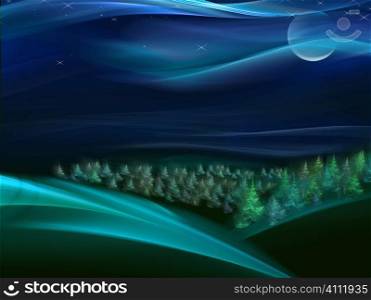 Christmas furFractal generated Design or art elementtree in the night forest. Series fractal world