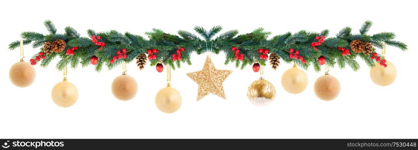 Christmas garland on isolated white background. Christmas garland on white