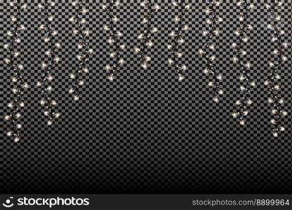 Christmas Garlands Decorations Lights Effects. Glowing Lights for Xmas Holiday. Vector Illustration.