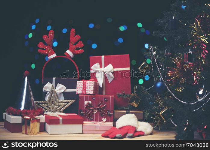 christmas gift box decoration in vintage filter light image