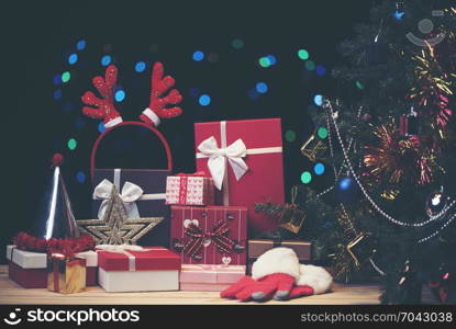 christmas gift box decoration in vintage filter light image