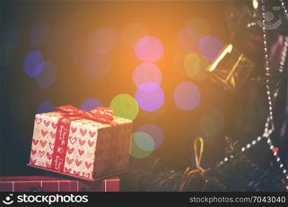 christmas gift box decoration in vintage filter light image