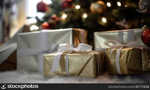Christmas gift boxes. Illustration Generative AI
