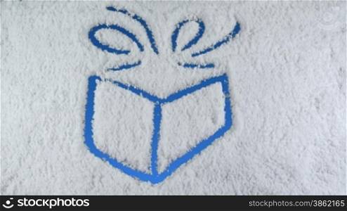 Christmas gift drawn on snow background with matte