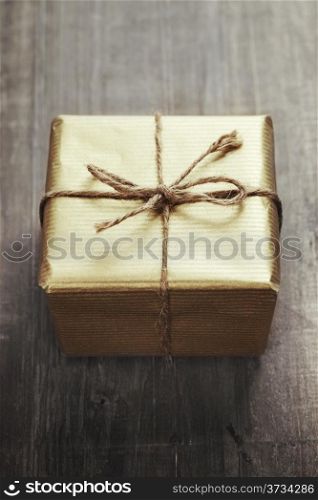 Christmas gift on wooden background