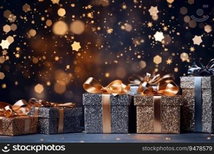 Christmas gifts on abstract light background. Generative AI