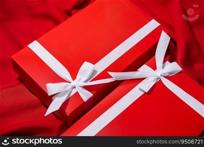 Christmas gifts presents on red background