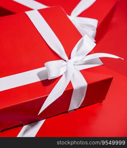 Christmas gifts presents on red background