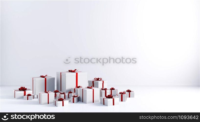 Christmas Gifts with Empty Copyspace on White Background. Christmas Gifts