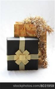 Christmas gifts with golden decorations