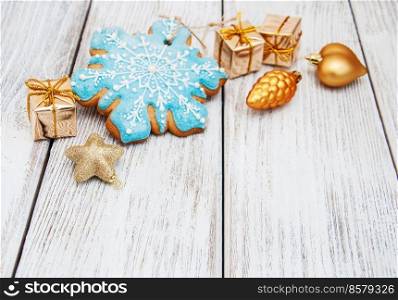 Christmas gingerbread cookie on a old wooden table