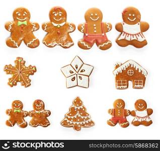 Christmas gingerbread cookie set isolated on white