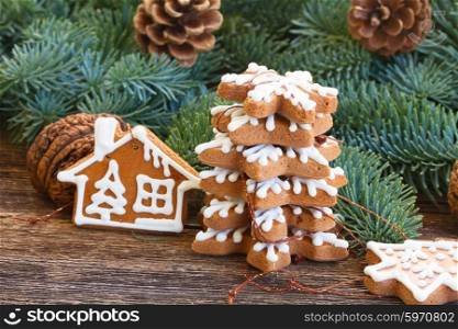 christmas gingerbread cookies. christmas gingerbread cookies with fir tree branches