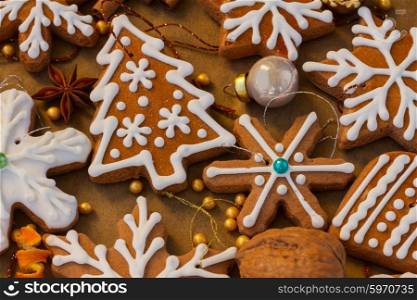 christmas gingerbread cookies. christmas gingerbread cookies with spices and decorations