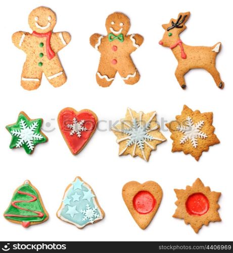 Christmas gingerbread cookies collection set isolated on white
