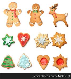 Christmas gingerbread cookies collection set isolated on white
