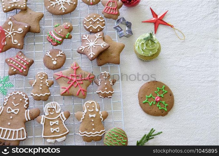 Christmas gingerbread cookies homemade food. Christmas bakery. Christmas and New Year tradition concept.