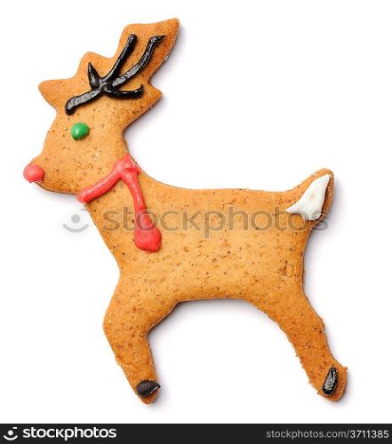Christmas gingerbread deer cookie isolated on white