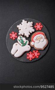 Christmas gingerbread. Delicious gingerbread cookies with honey, ginger and cinnamon. Winter composition