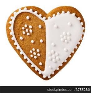 Christmas gingerbread isolated on white background, heart shape