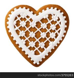 Christmas gingerbread isolated on white background, heart shape