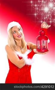 christmas girl with red lantern