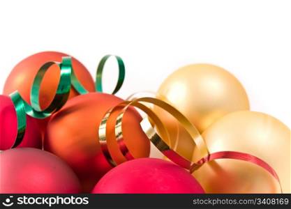 christmas glass balls decorated with ribbons
