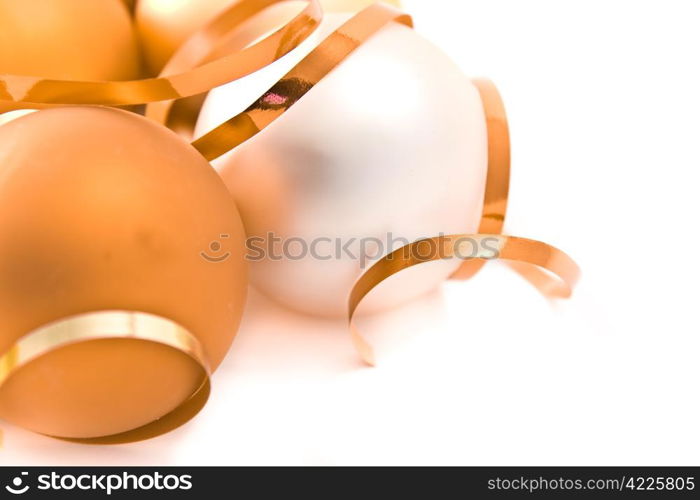 christmas glass balls decorated with ribbons