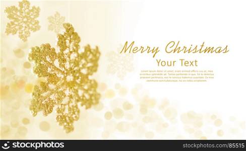 Christmas gold background with snowflakes and place for text