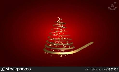 Christmas gold ribbon tree on red background