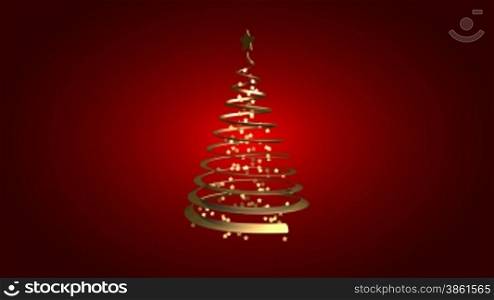 Christmas gold ribbon tree on red background (loop)