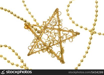 christmas gold star on chain isolated on white
