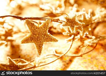 christmas golden stars symbols growing from branch