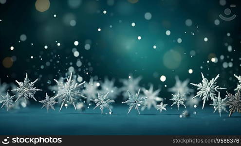 Christmas green background with snowflakes and place for text