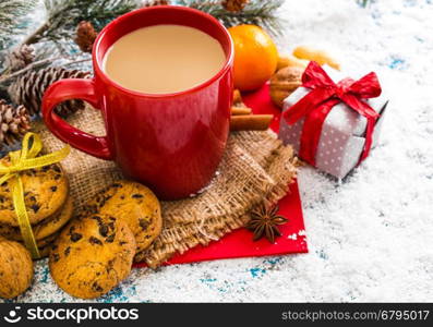 Christmas holiday background with coffee cup