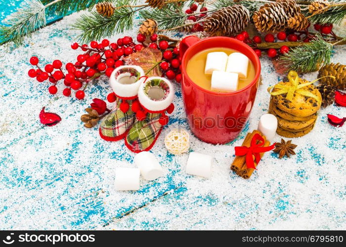 Christmas holiday background with coffee cup