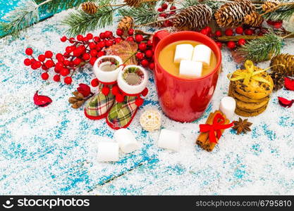 Christmas holiday background with coffee cup