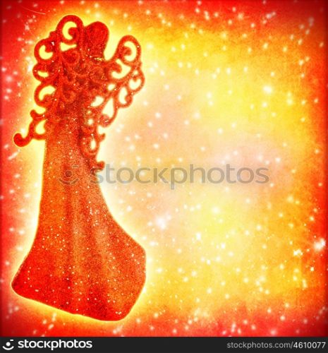 Christmas holiday background with red dreamy angel &amp; stars