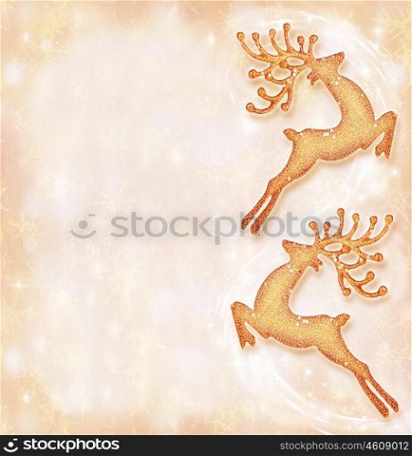 Christmas holiday card, festive background, reindeer decorative border, traditional tree ornament, abstract shiny glowing lights,winter holidays celebration