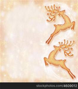 Christmas holiday card, festive background, reindeer decorative border, traditional tree ornament, abstract shiny glowing lights,winter holidays celebration
