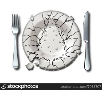 Christmas holiday stress concept as a broken dinner plate shaped as an xmas tree as a symbol of feeling stressed during the festive party season and the anxiety of hosting new year celebration events.