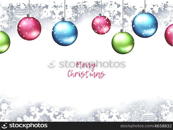 Christmas Holiday Winter Background With Shadows, Balls, Snowflakes And Text