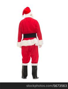 christmas, holidays and people concept - man in costume of santa claus from back