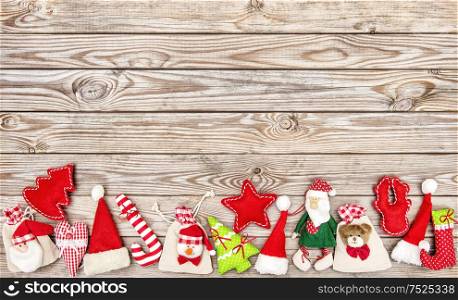 Christmas holidays banner. Christmas decoration on rustic wooden background