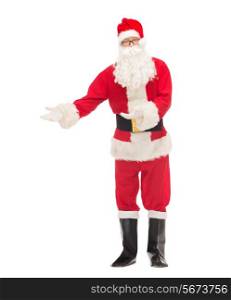 christmas, holidays, gesture and people concept - man in costume of santa claus