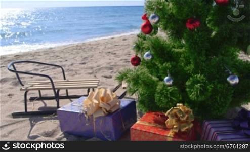 Christmas holidays on the beach resort background