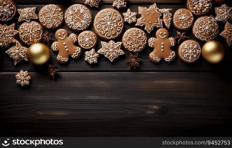 Christmas homemade gingerbread cookies and cinnamon sticks, ginger man on wooden background flatlay with copy space Christmas decoration top view Merry Christmas. Christmas homemade gingerbread cookies and cinnamon sticks, ginger man on wooden background flatlay with copy space Christmas decoration top view