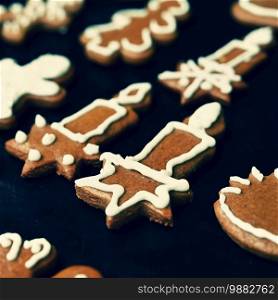 Christmas homemade gingerbread cookies. Festive concept with baking on Christmas time.