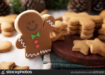 Christmas Homemade gingerbread man cookies, traditionally made at wintertime and the holidays.